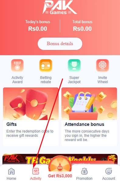 Click on activity section